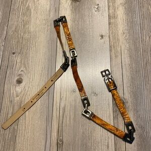 Streets Ahead Women’s Snakeskin Buckle Link Belt Rust Orange Made In USA Medium